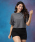Drop Shoulder Solid Crop Grey Tee